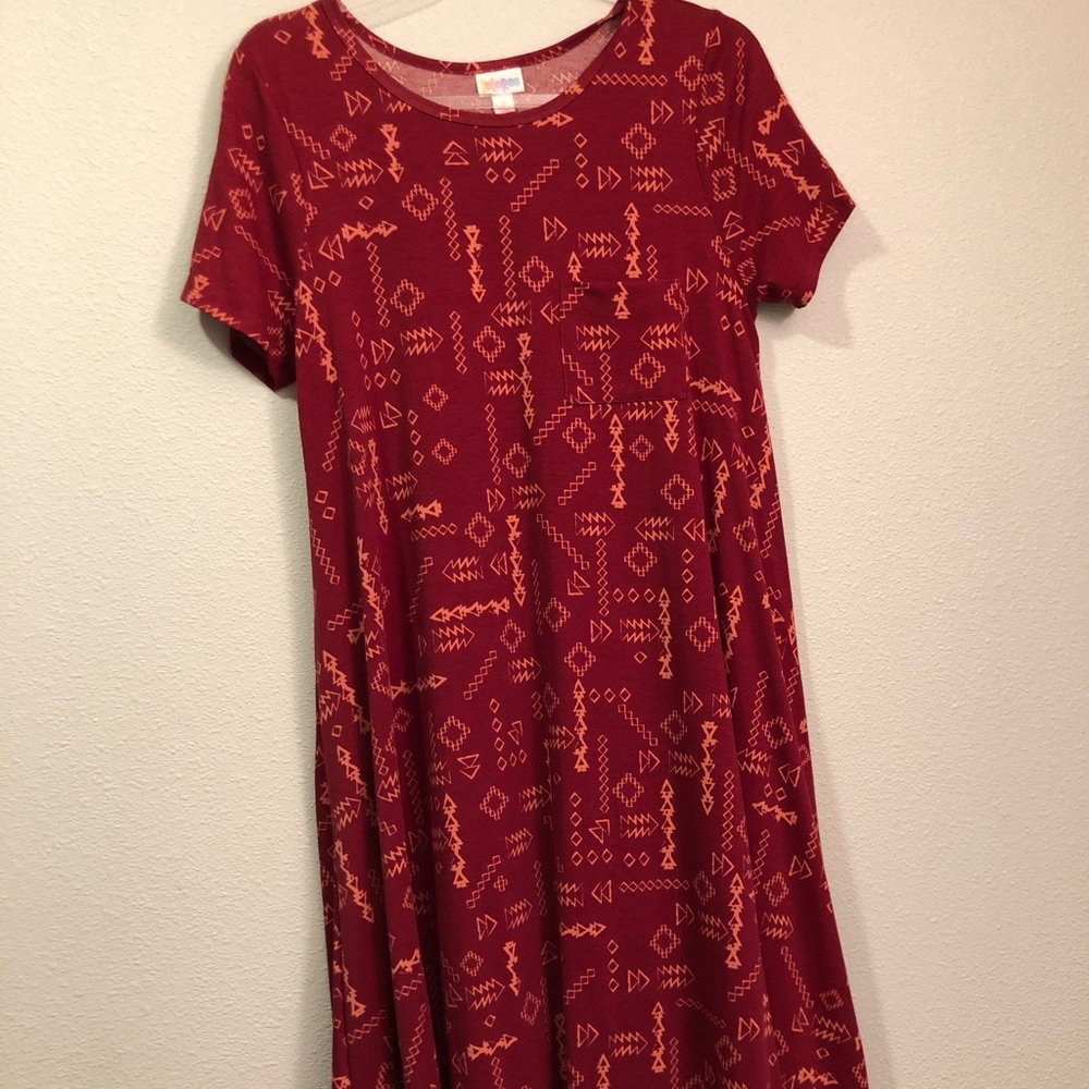 Lularoe Carly Dress Red Aztec Print Small